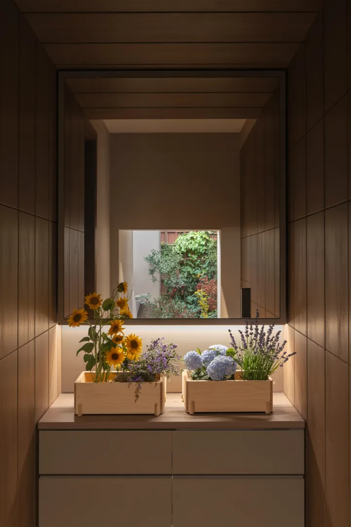 Ein stilvolles Wandregal aus Holz, das mit dekorativen Kisten gefüllt ist und zusätzlichen Stauraum bietet, ideal für jeden Raum.