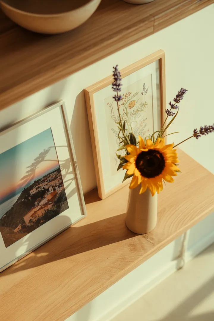 Ein stilvolles Wandregal aus Holz mit dekorativen Kisten, das viel Stauraum bietet und ideal für die Organisation im Raum ist.