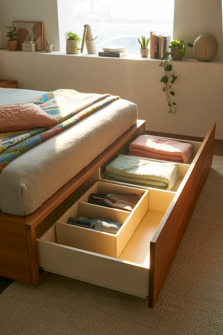 Ein stilvolles Wandregal aus Holz, das mehrere Kisten für dekorative Aufbewahrung bietet und optimal für die Organisation in jedem Raum ist.