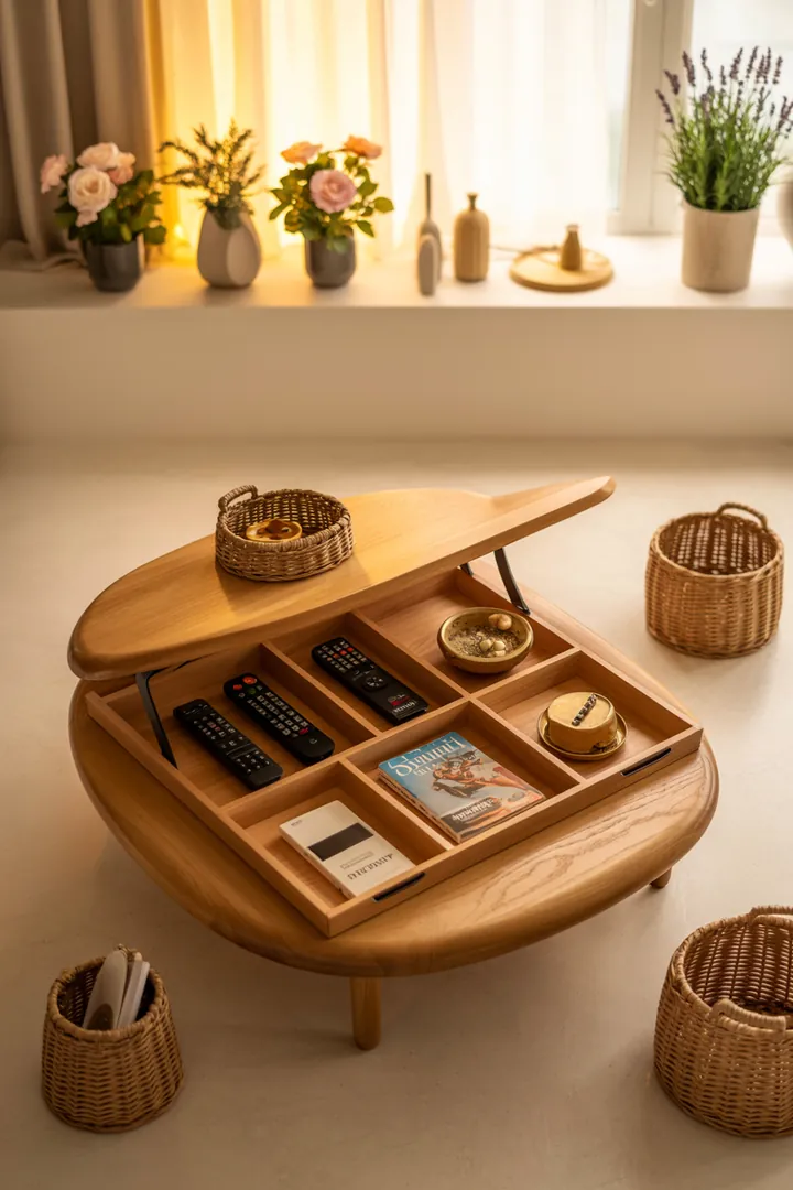 Ein stilvolles Wandregal aus Holz, das verschiedene Kisten hält, bietet eleganten Stauraum und vielseitige Gestaltungsmöglichkeiten im Raum.