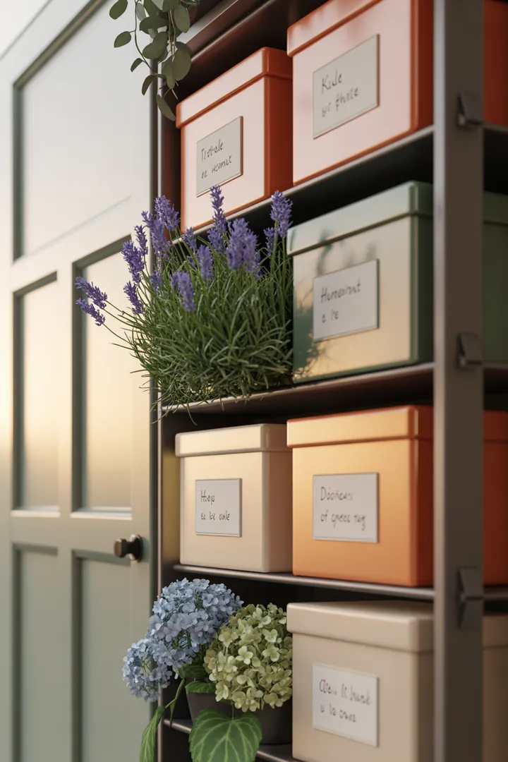 Stylisches Wandregal aus Holz mit bunten Kisten, ideal zur Aufbewahrung und Dekoration in jedem Raum. Perfekte Lösung für Ordnung im Schrank.