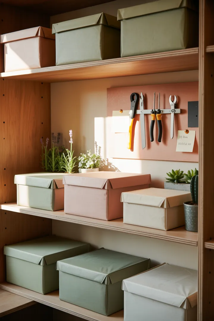 Stilvolles Wandregal aus Holz mit dekorativen Kisten, das zusätzlichen Stauraum bietet und einen eleganten Akzent in jedem Raum setzt.