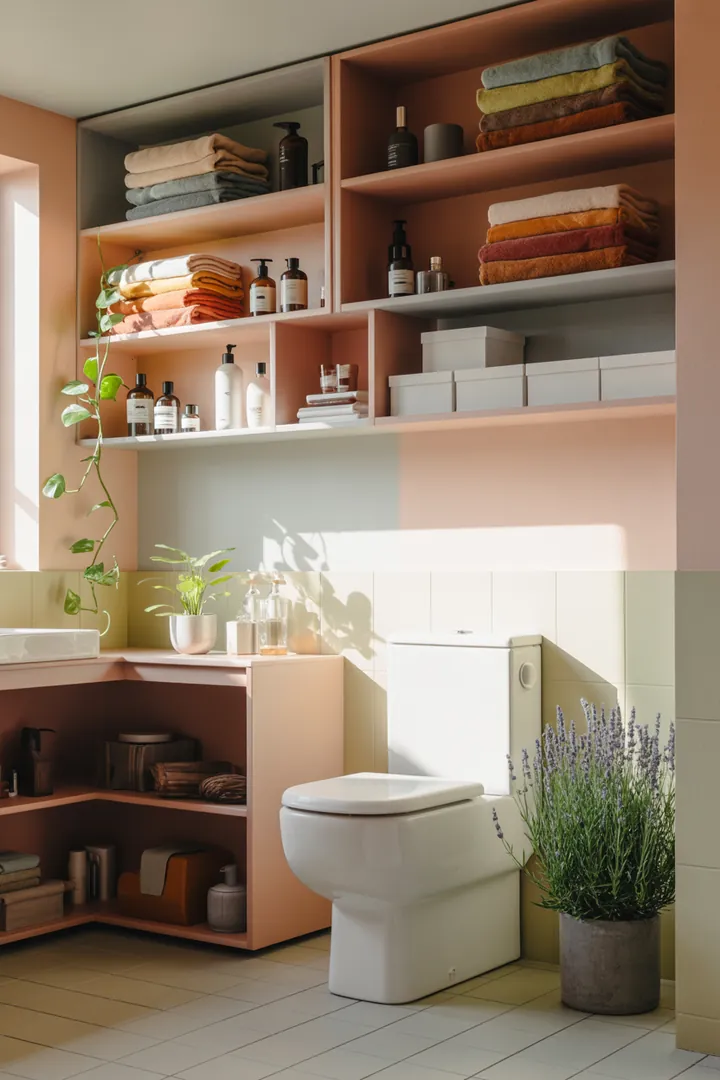 Ein stilvolles Wandregal aus Holz, das dekorative Kisten und Bücher beherbergt, ideal zur Aufbewahrung und Verschönerung jedes Raumes.