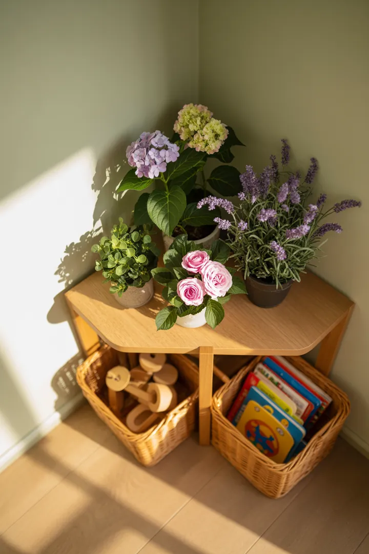 Ein modernes Wandregal aus Holz, das dekorative Kisten hält und stilvoll in einem minimalistischen Raum als praktischer Schrank dient.