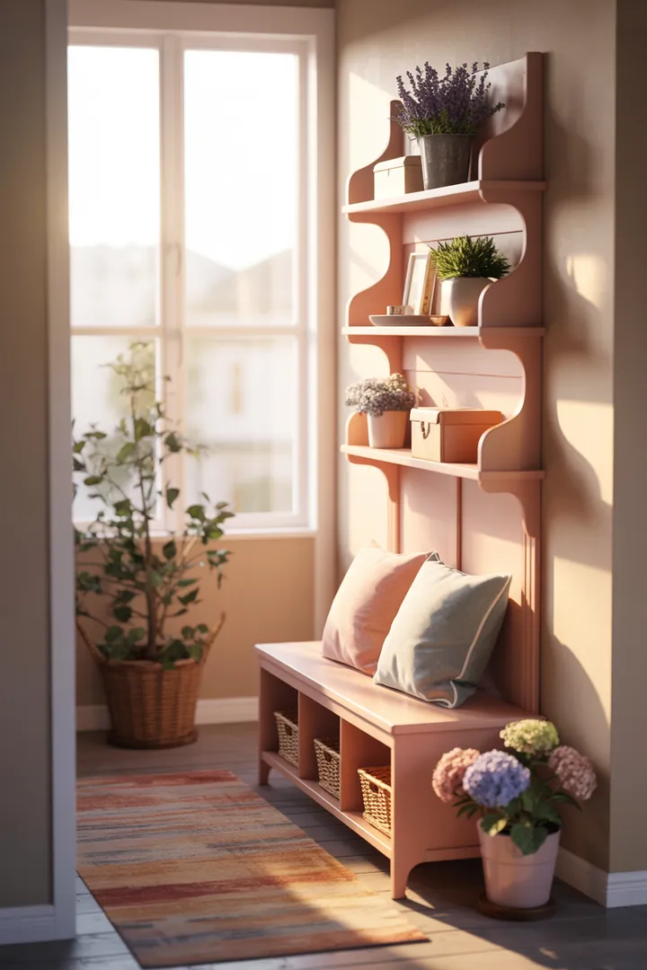 Stilvolles Wandregal mit bunten Kisten, das eine elegante Aufbewahrungslösung für Bücher und Deko bietet, ideal für jedes Zimmer.