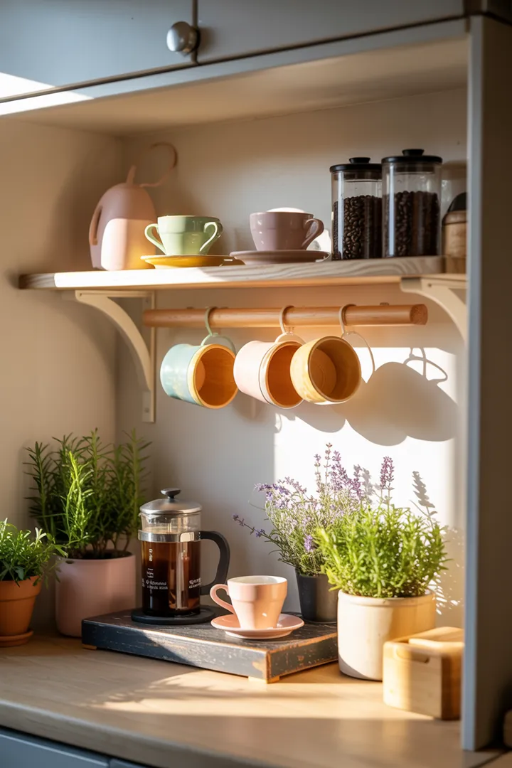 Ein stilvolles Wandregal aus Holz, das verschiedene Kisten elegant präsentiert und zusätzlichen Stauraum in einem modernen Raum bietet.