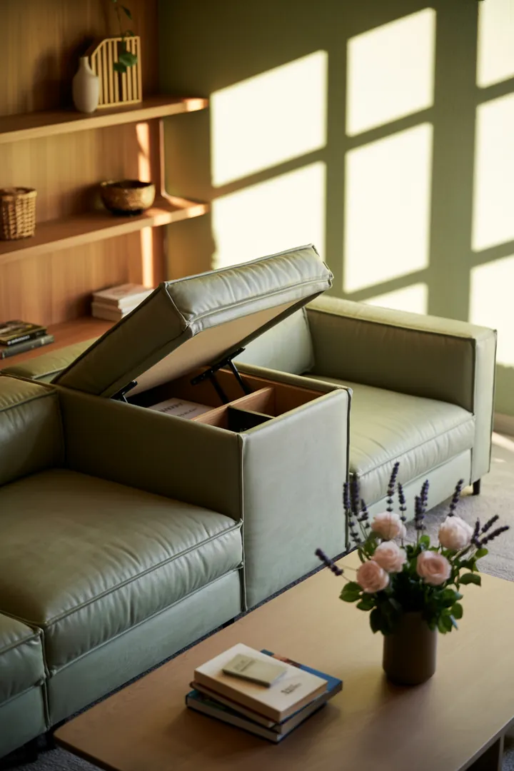 Ein stilvolles Wandregal aus Holz, das mit dekorativen Kisten gefüllt ist, bietet praktischen Stauraum und eine ansprechende Präsentation für Wohnräume.