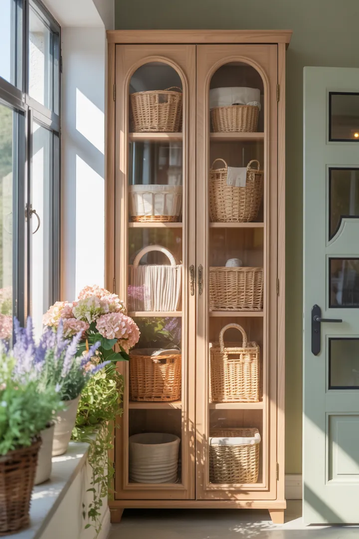 Ein stilvolles Wandregal aus Holz mit dekorativen Kisten, ideal zur Aufbewahrung und Präsentation von Gegenständen in einem modernen Raum.