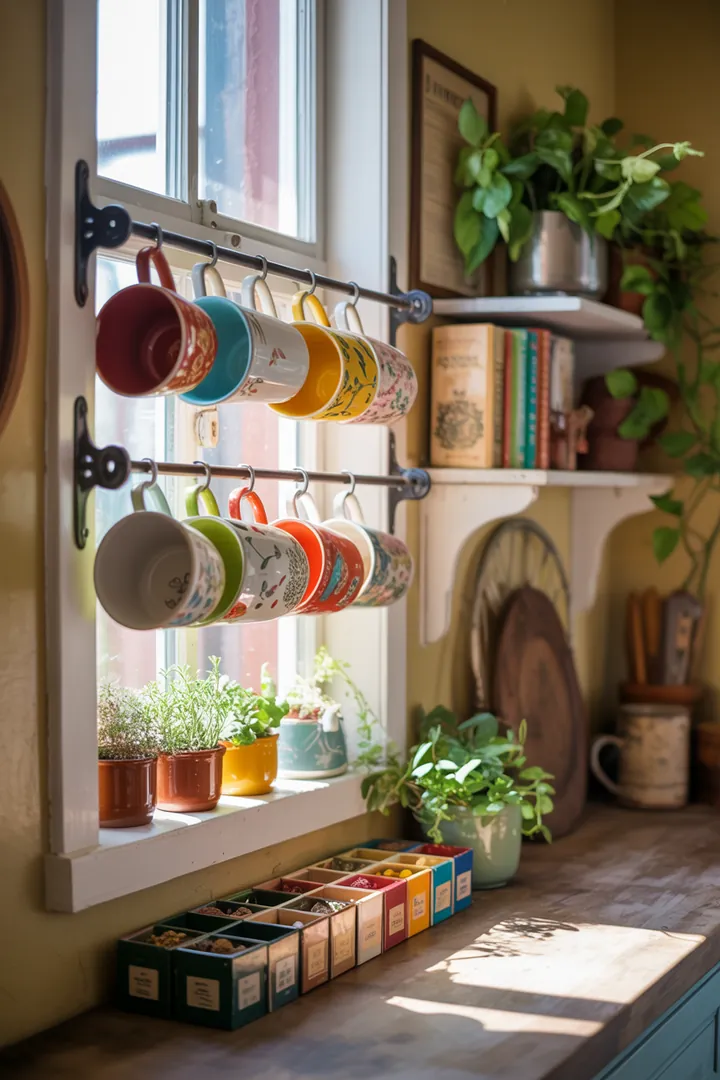 Ein stilvolles Wandregal aus Holz, das mit dekorativen Kisten gefüllt ist, bietet praktischen Stauraum und verleiht dem Raum eine moderne Note.