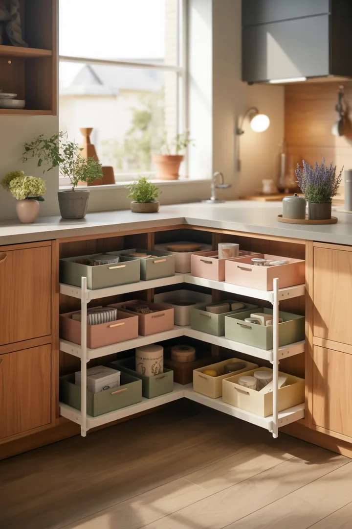 Ein stilvolles Wandregal aus Holz mit dekorativen Kisten, ideal zur Aufbewahrung und Präsentation von Gegenständen in einem modernen Wohnraum.