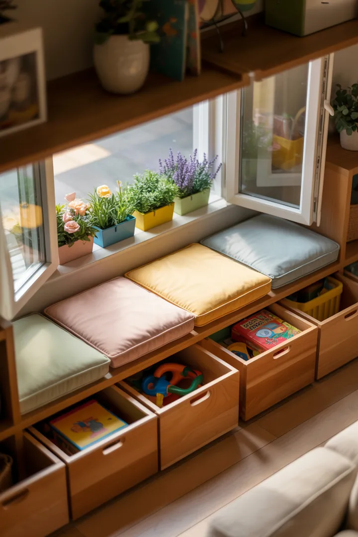 Ein stilvolles Wandregal aus Holz, das mit dekorativen Kisten gefüllt ist, bietet praktische Stauraummöglichkeiten und verschönert jeden Raum.