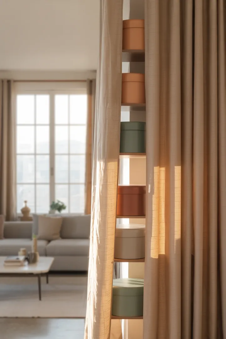 Ein stilvolles Wandregal aus Holz, das mit dekorativen Kisten gefüllt ist, bietet praktischen Stauraum und verleiht jedem Raum einen modernen Akzent.