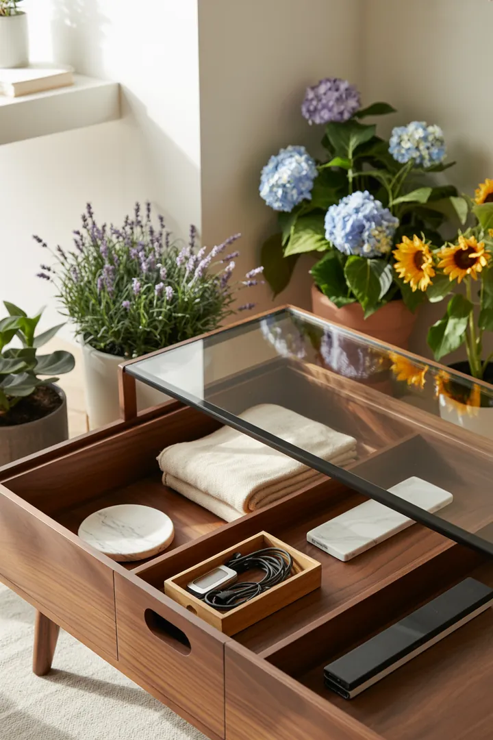 Ein stilvolles Wandregal aus Holz, das dekorative Kisten elegant präsentiert und zusätzlichen Stauraum in einem modernen Raum bietet.