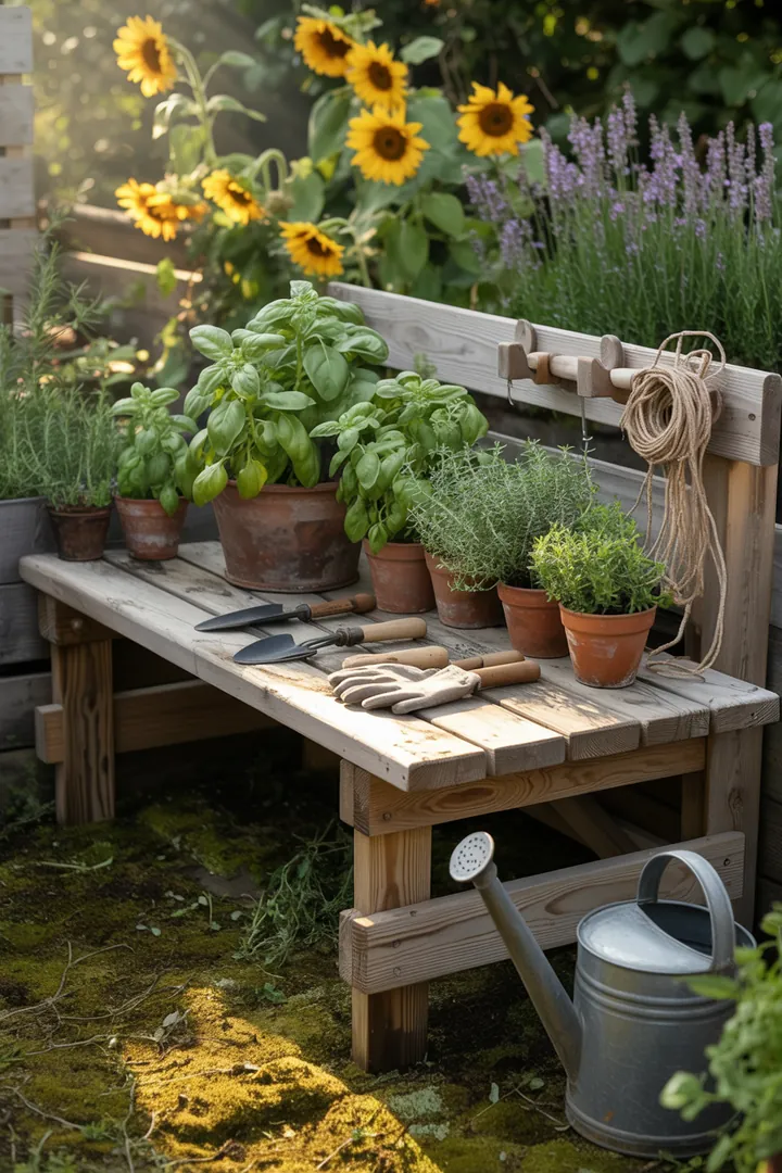 Ein kreatives Projekt im Heimwerkerbereich zeigt eine stilvolle Sitzgelegenheit aus recyceltem Holz, ideal für Garten und Terrasse, inspiriert von nachhaltigen Möbelideen.
