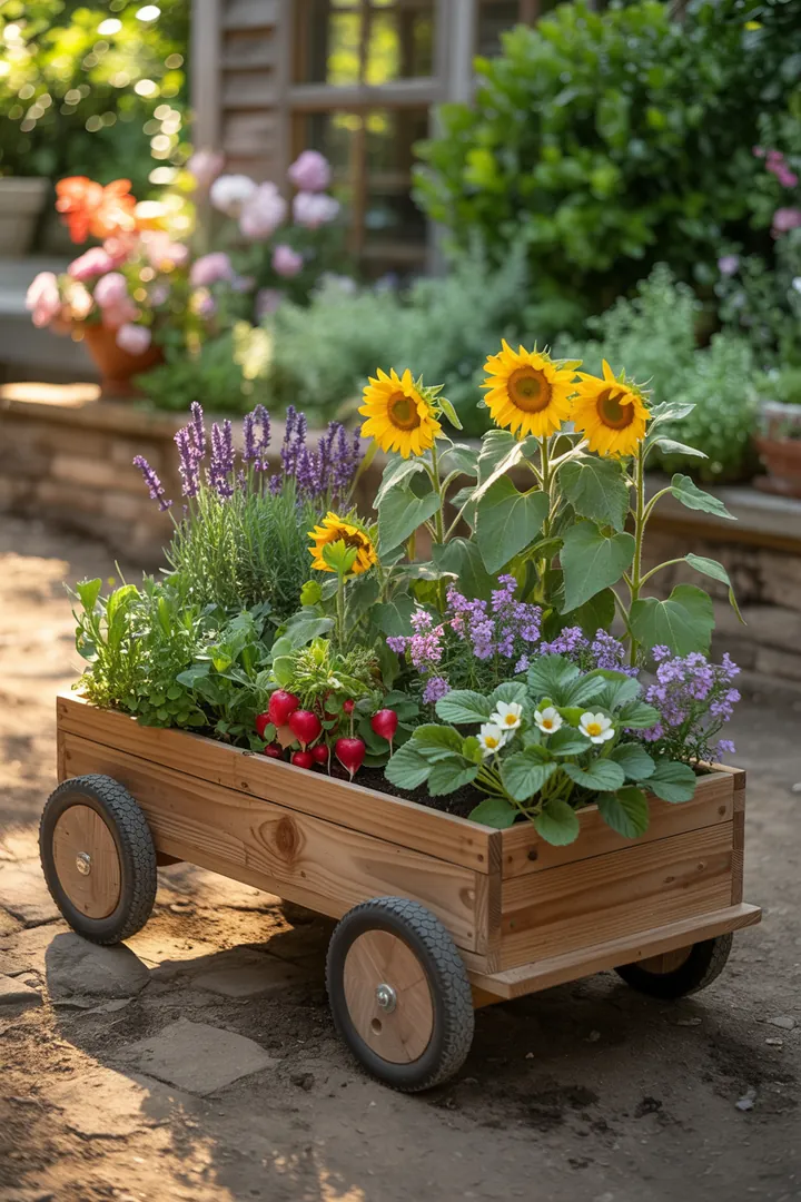 Detailreiche Darstellung eines kreativen DIY-Projekts mit recyceltem Holz, ideal für Gartenliebhaber und Bastler, die an umweltfreundlichen Möbeln interessiert sind.