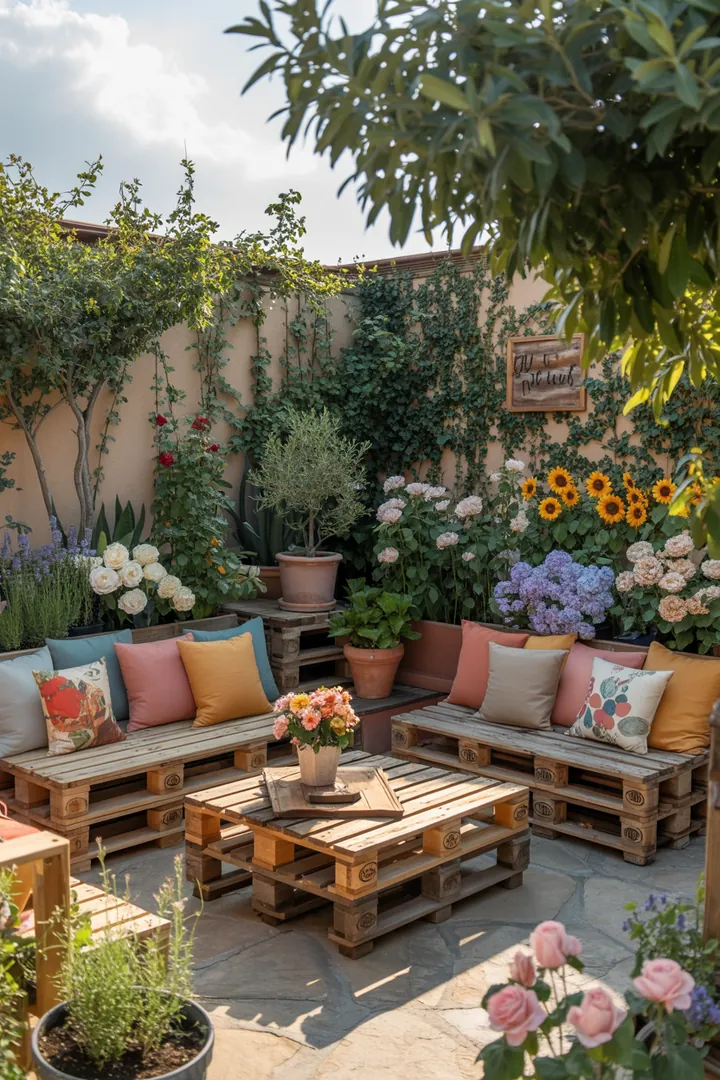 Eine kreative Sitzgelegenheit aus wiederverwendetem Holz, ideal für entspannte Stunden im Freien, zeigt die Vielseitigkeit von DIY-Projekten.