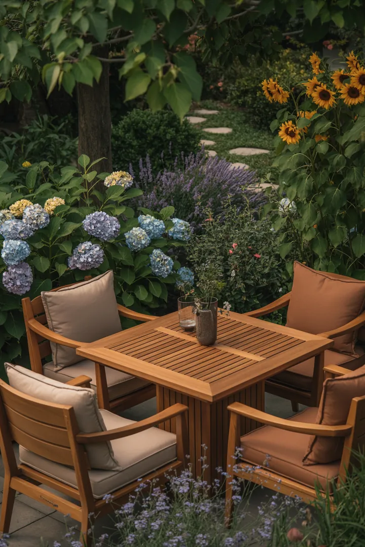 Elegante Möbel für den Außenbereich, die durch zeitgemäße Ästhetik und hochwertige Materialien bestechen, ideal für stilbewusste Gartenliebhaber.