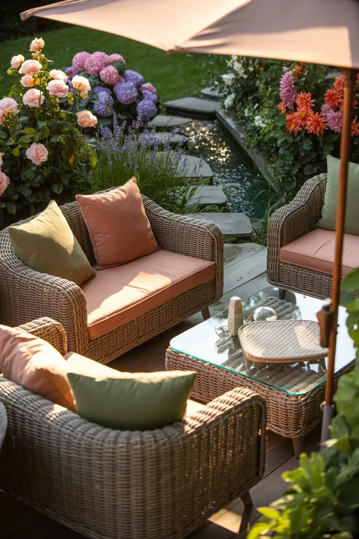 Elegante Outdoor-Möbel mit zeitgemäßer Ästhetik, die durch hochwertige Materialien und harmonische Formen bestechen, ideal für stilvolle Garten-Layouts.