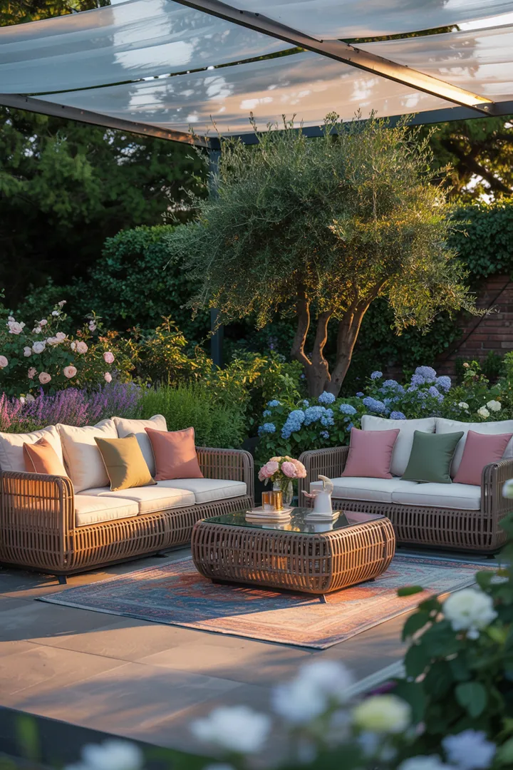 Elegante Sitzgelegenheit im Freien, kombiniert mit zeitgemäßer Ästhetik und stilvollen Akzenten für anspruchsvolles Ambiente.