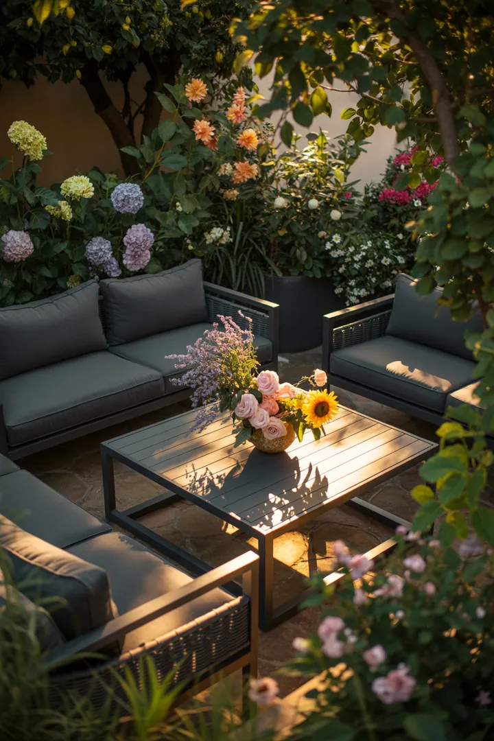 Elegante Möbel für den Außenbereich, die durch zeitgemäße Ästhetik und hochwertige Materialien bestechen, ideal für stilvolles Outdoor-Design.