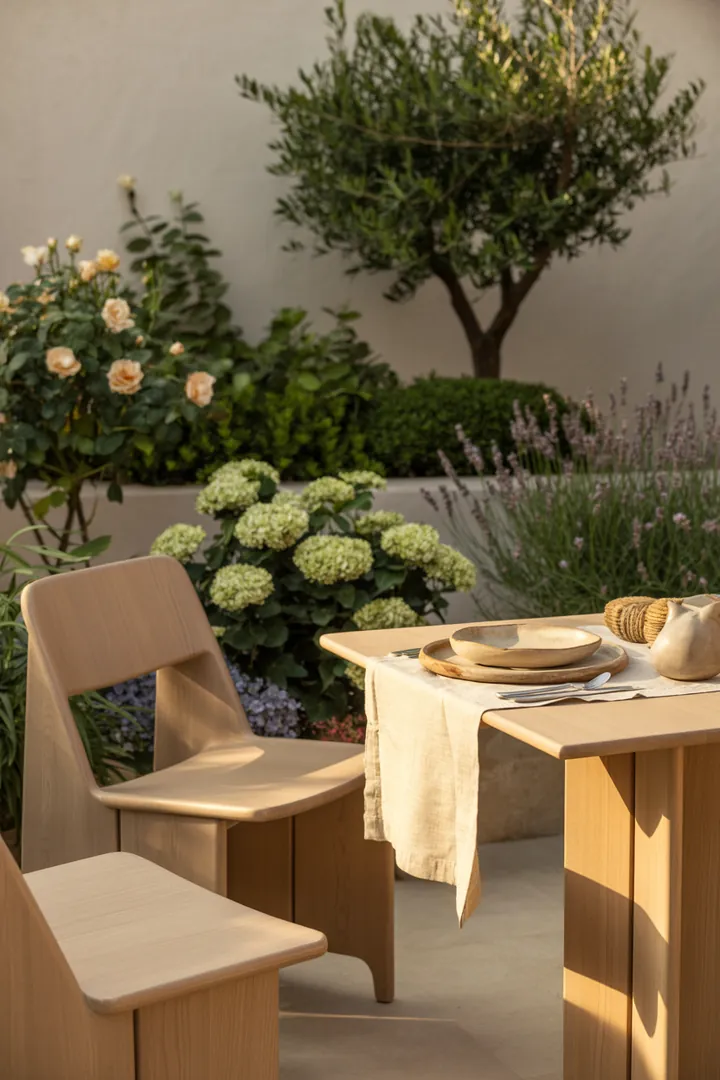 Elegante Möbel für den Außenbereich, die durch zeitgemäße Formen und hochwertige Materialien bestechen, ideal für stilvolle Gartengestaltung.