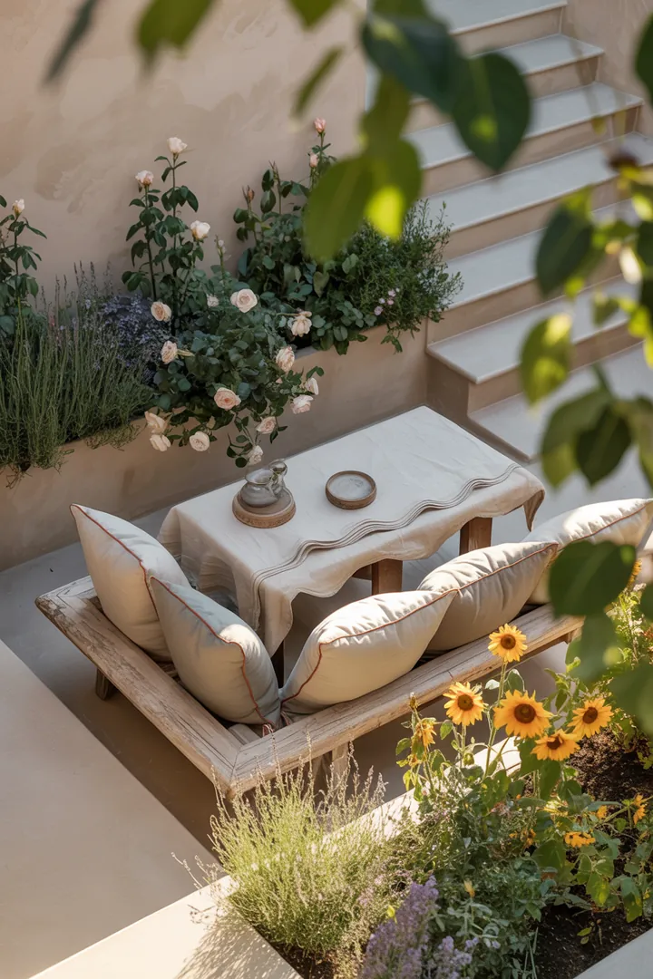 „Gemütliche Outdoor-Oase mit kreativen Möbel-Kombinationen und stilvollen Gestaltungsideen für eine inspirierende Terrassengestaltung.“