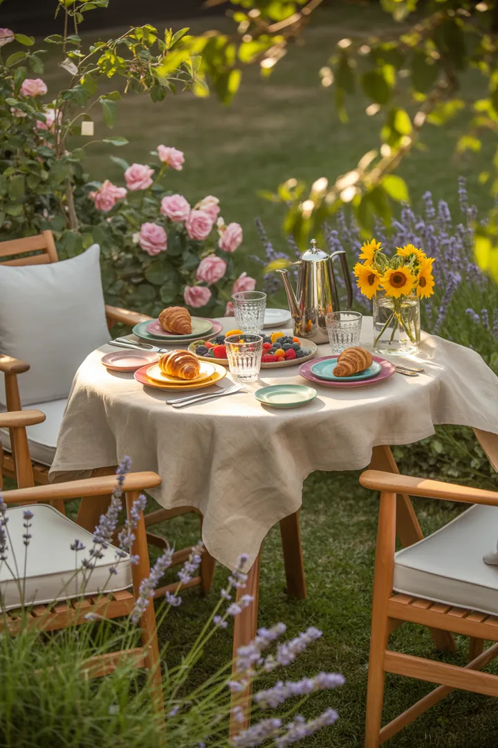 Stylische Sitzgruppe für das Freie, ideal für gesellige Mahlzeiten im Freien mit eleganten Möbeln für Terrasse und Garten.