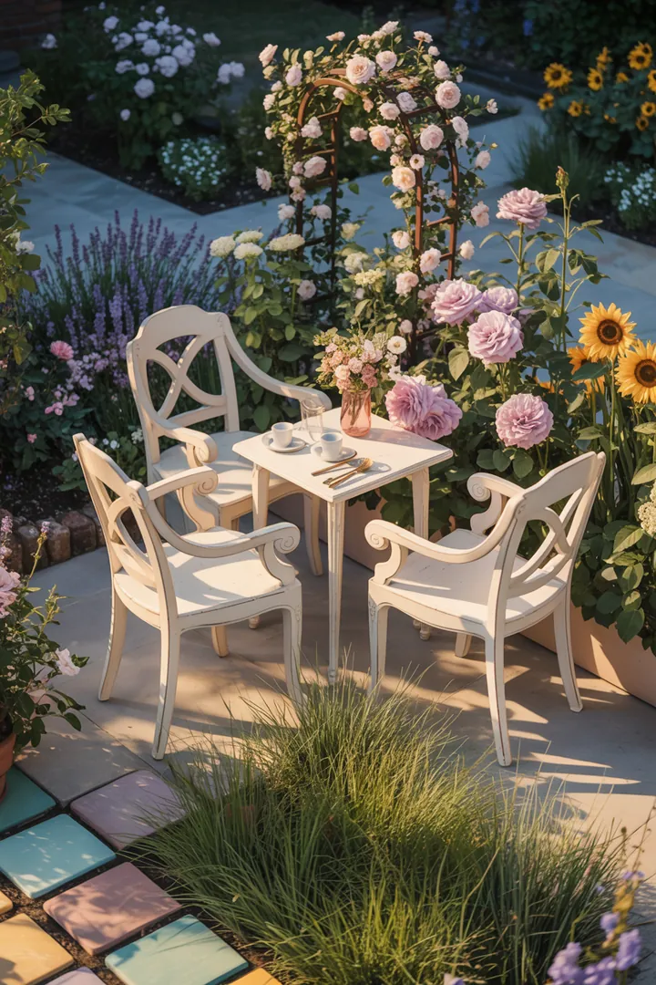 Ein Handwerker, der Holzoberflächen sorgfältig bearbeitet, um Gartenmöbel zu renovieren und vor Witterungseinflüssen zu schützen.