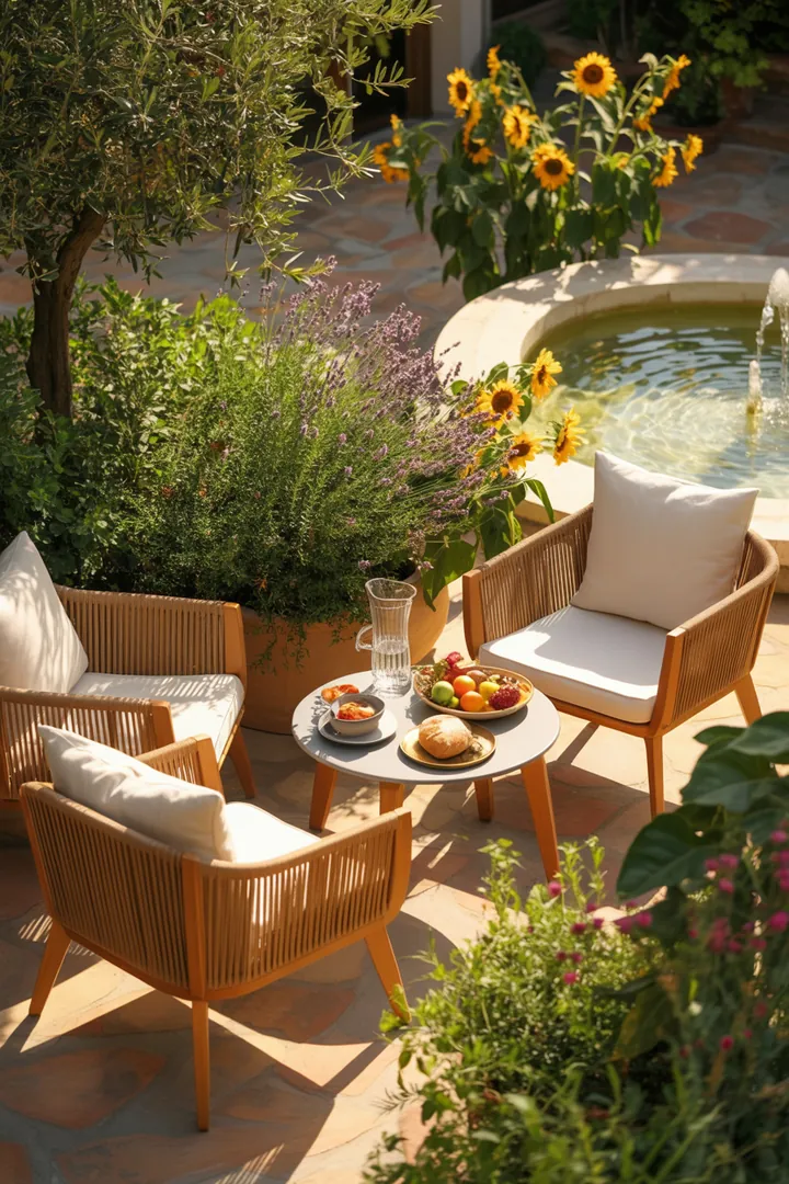 Elegante Sitzgelegenheit im Freien mit stilvollen Gartenmöbeln, ideal für entspannte Stunden im Freien und ansprechende Outdoor-Einrichtung.