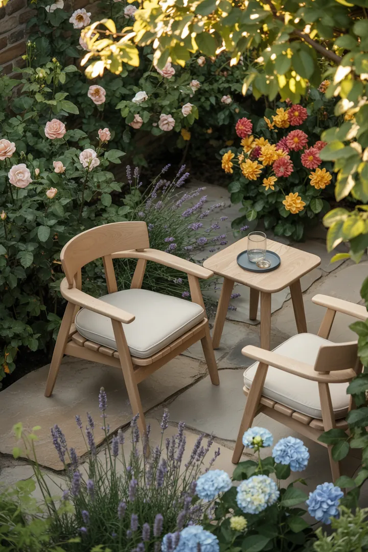 Elegante Sitzgruppe für den Außenbereich, bestehend aus stilvollen Gartenstühlen und einem harmonischen Set, ideal für entspannte Stunden im Freien.