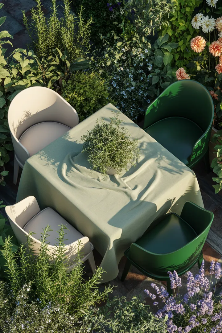 Elegante Sitzgruppe im Freien mit stilvollen Gartenmöbeln und modernen Stühlen, ideal für entspannte Stunden im Außenbereich. Perfekte Inspiration für Outdoor-Design und Gartensets.