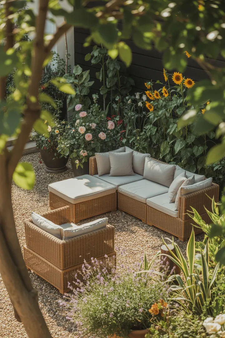 Elegante Gartenmöbel aus Rattan für entspannte Stunden im Freien, ideal für eine stilvolle Outdoor-Lounge oder Terrasse.