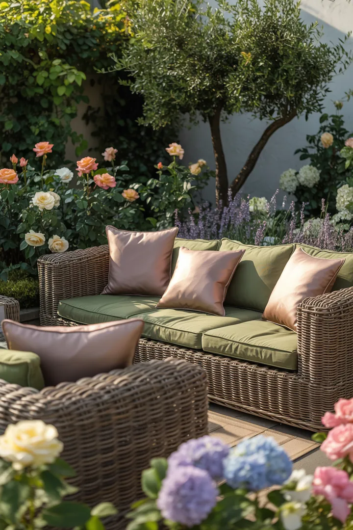 Gemütliche Entspannung im Freien mit stilvollen Relaxmöbeln aus Rattan, ideal für Ihre Gartenlounge oder Terrassenlounge. Perfect für Outdoor-Lounge-Bereiche.