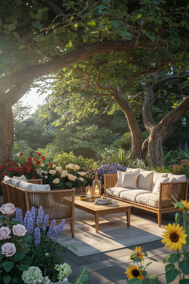 Gemütliche Sitzgelegenheit im Freien, ideal für entspannte Stunden mit stilvollen Relaxmöbeln, perfekt für eine Garten- oder Terrassenlounge.