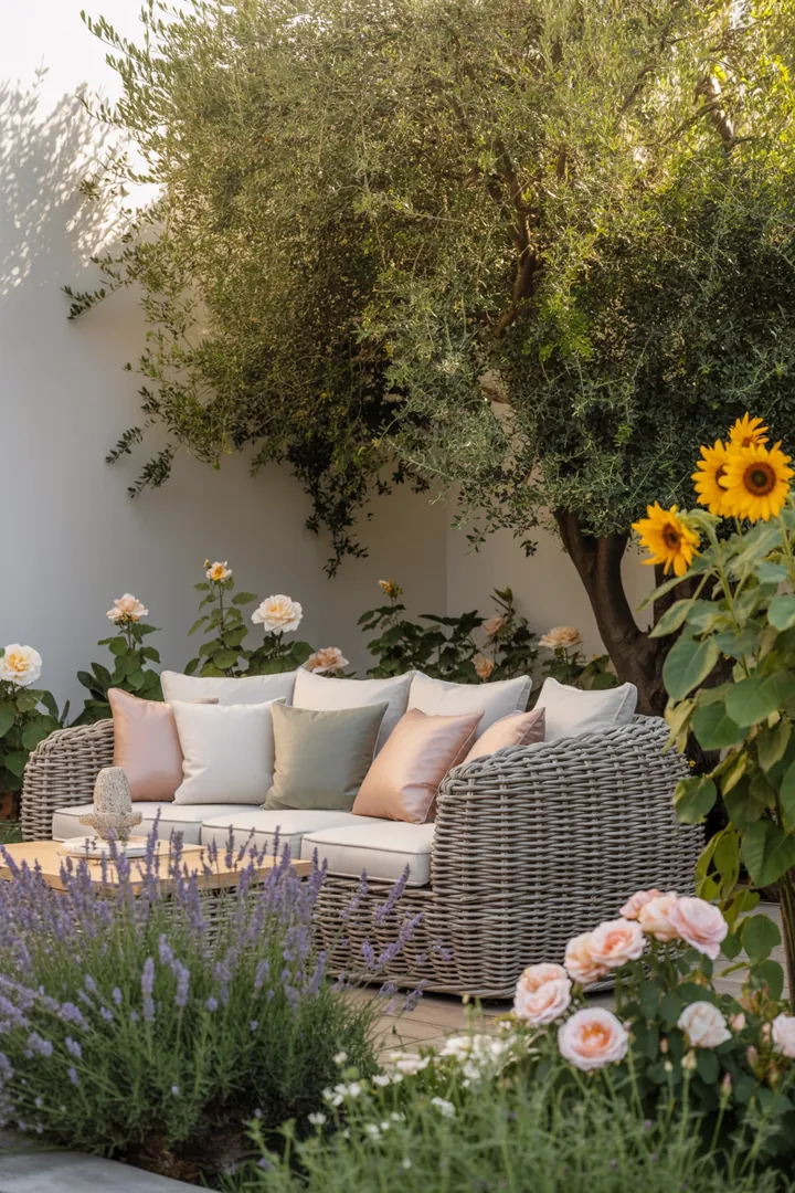 Entspannte Atmosphäre im Freien mit stilvollen Relaxmöbeln aus Rattan, ideal für Gartenlounge und Terrassenlounge. Perfekt für gemütliche Stunden im Freien.