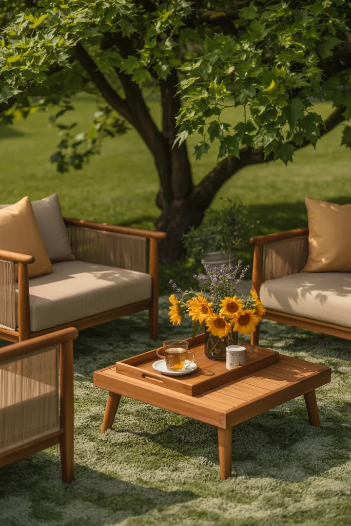 Gemütliche Sitzgelegenheit im Freien mit stilvollen Relaxmöbeln aus Rattan, ideal für entspannte Stunden in der Gartenlounge oder auf der Terrasse.