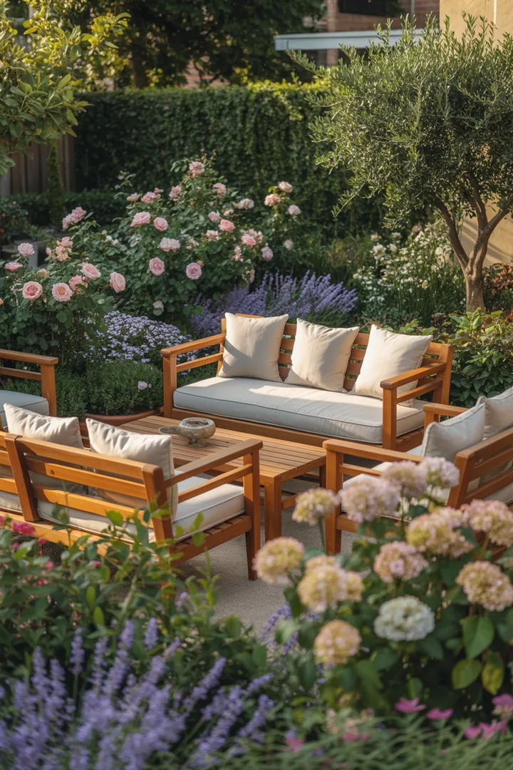 Gemütliche Sitzgruppe im Freien mit stilvollen Rattanmöbeln, ideal zum Entspannen und Genießen auf der Terrasse oder im Garten.