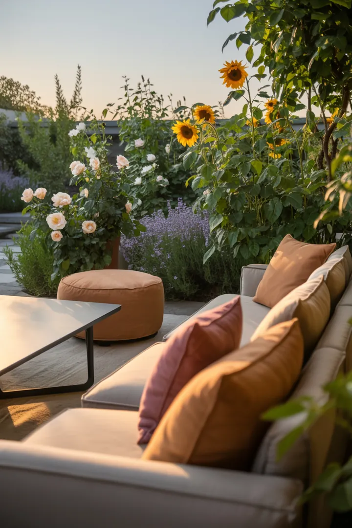 Elegante, zeitgemäße Möbel für den Außenbereich, die einen minimalistischen Stil verkörpern und aktuelle Wohntrends widerspiegeln. Ideal für entspannte Lounge-Momente.