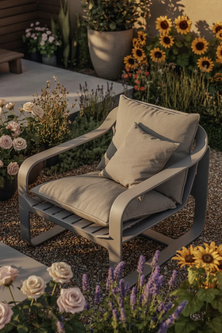 Elegante, zeitgemäße Möbel für den Außenbereich, die durch minimalistisches Design bestechen und ideal für entspannte Lounges sind.