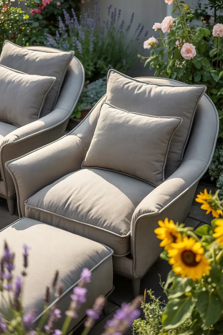 Elegante, minimalistische Möbel für den Außenbereich, die modernen Stil und Komfort vereinen – perfekt für entspannte Lounge-Momente.