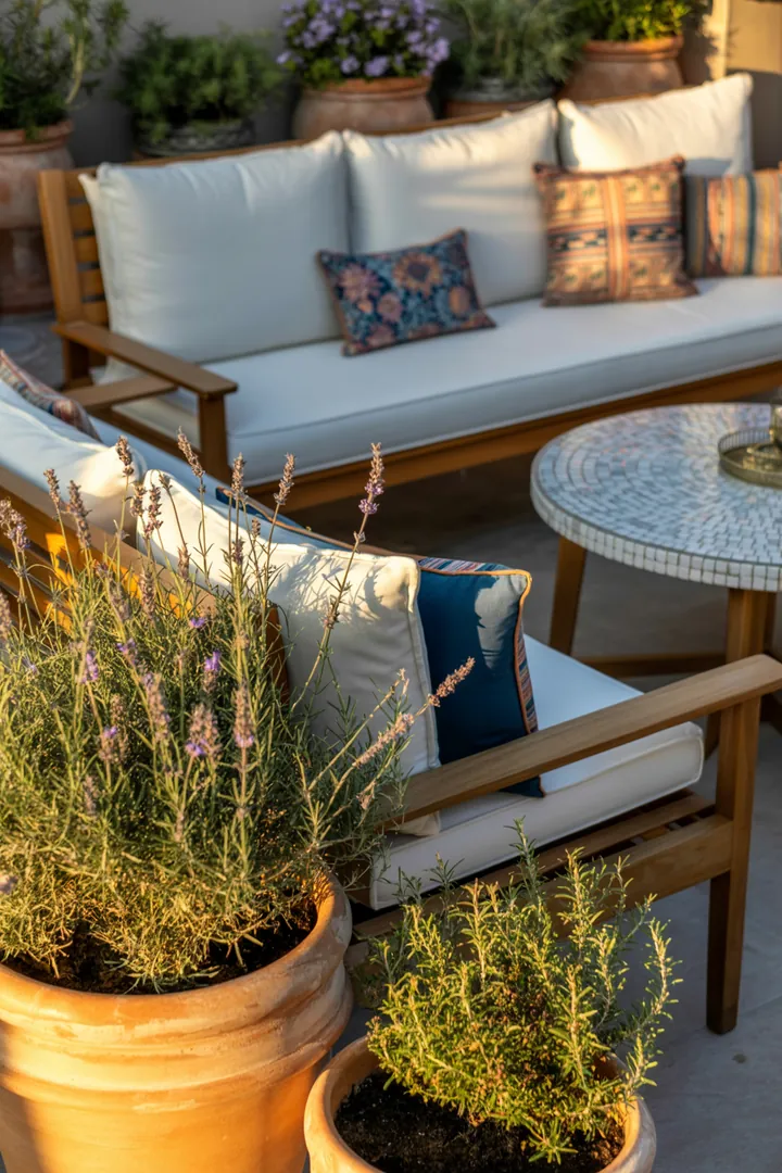 Elegante, stilvolle Möbel für den Außenbereich, die zeitgenössisches Design mit einem minimalistischen Ansatz kombinieren, ideal für entspannte Loungemomente.