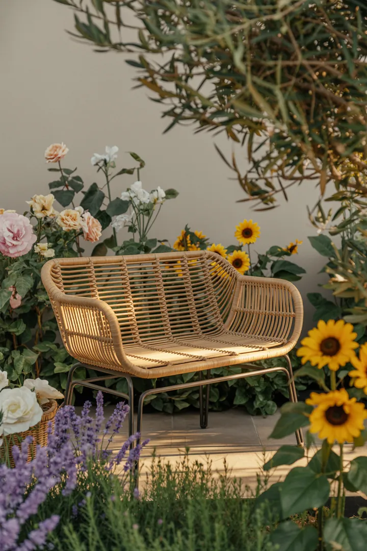 Elegantes Outdoor-Set aus langlebigem Geflechtmaterial für stilvolle Terrassenmöbel, ideal für entspannte Stunden im Garten.