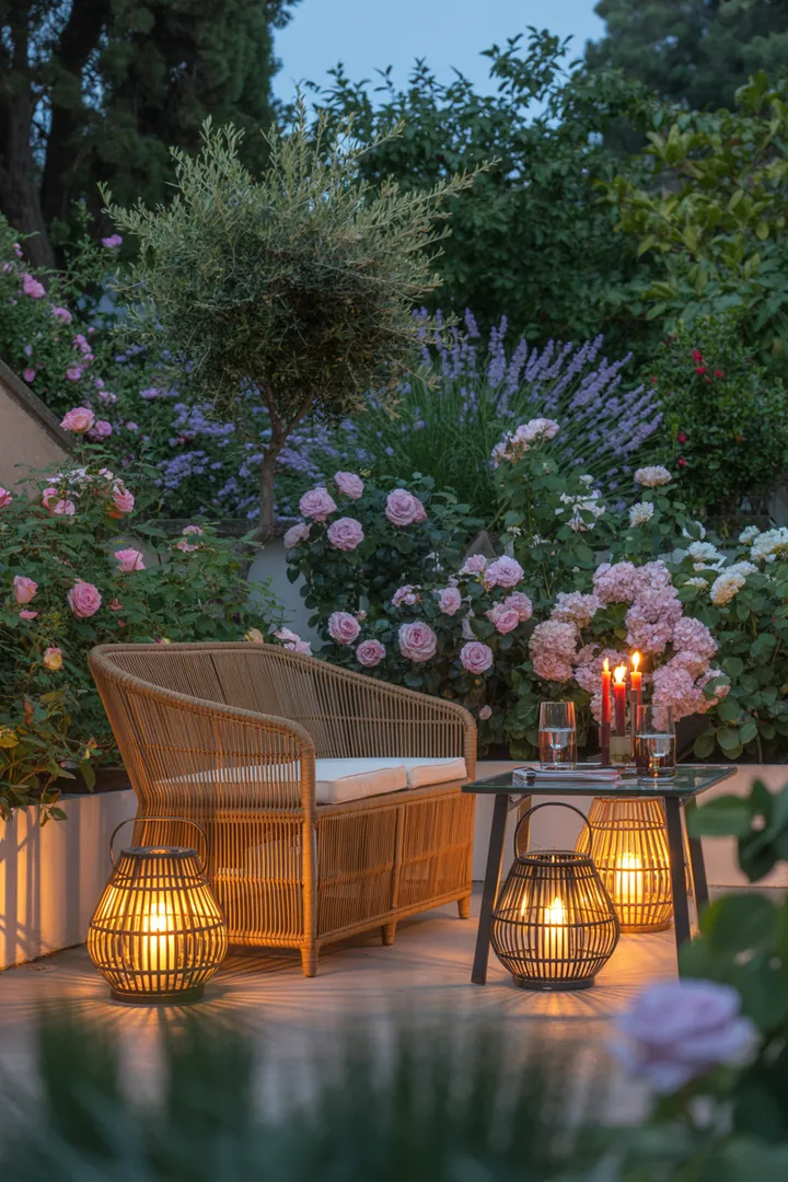 Elegantes Outdoor-Set aus strapazierfähigem Geflecht, ideal für entspannte Stunden im Garten oder auf der Terrasse.