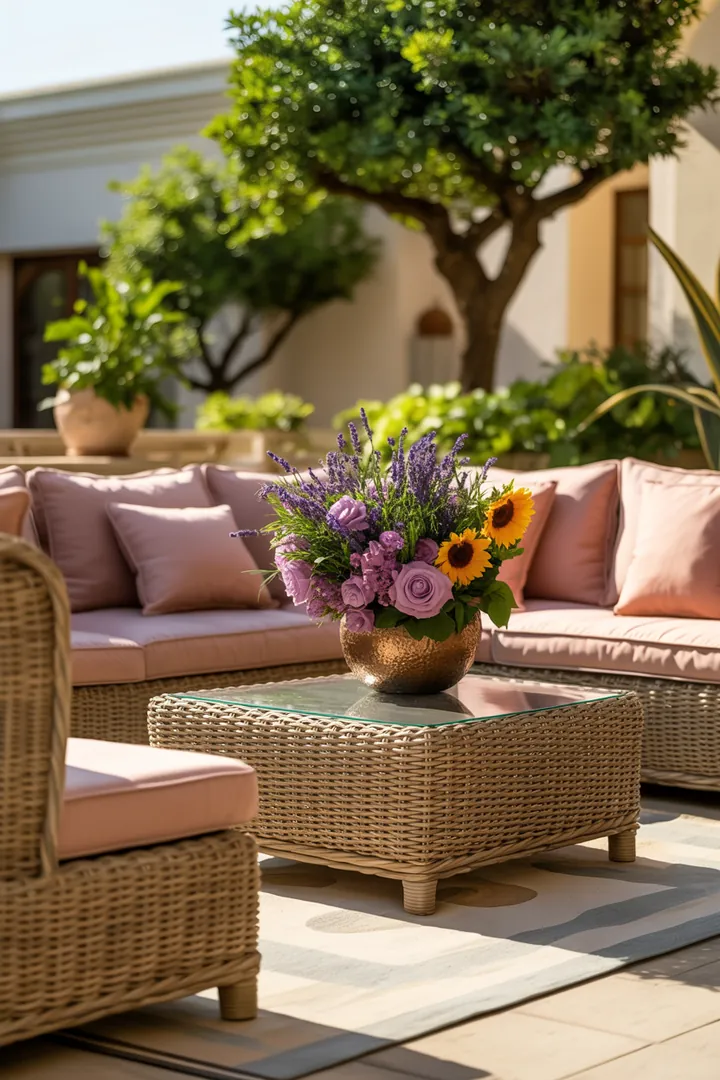 Elegantes Gartenmöbel-Set aus strapazierfähigem Geflecht, ideal für entspannte Stunden im Freien, perfekt für Terrassen und Balkone.