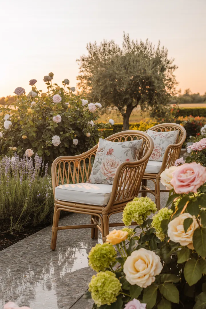 Elegantes Garten-Set aus geflochtenem Material, perfekt für entspannte Stunden im Freien, ideal für Terrassen und Balkone.