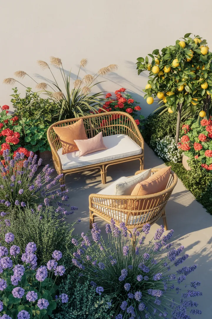 Elegantes Outdoor-Set aus strapazierfähigem Geflecht für stilvolle Terrassenmöbel, ideal für entspannte Stunden im Garten.