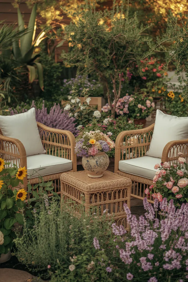 Elegantes Outdoor-Set aus robustem Geflechtmaterial, ideal für entspannte Stunden im Garten oder auf der Terrasse.