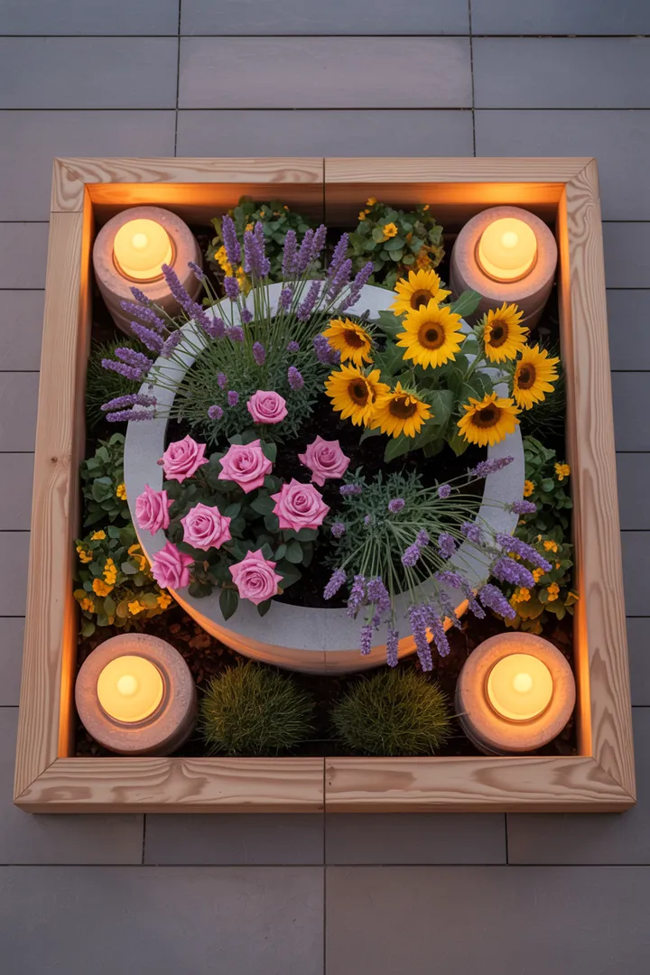 Detailreiche Beeteinfassung aus stabilen Holzpfosten, verbunden mit Schrauben, umgeben von schützendem Gartenvlies und Unkrautvlies, ideal für Pflanzkübel.