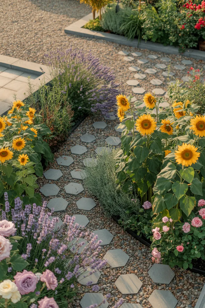 Eine harmonische Gartengestaltung mit dekorativen Steinen, stabilen Begrenzungen, schützender Folie und sorgfältig ausgewählten Pflanzen für ein unvergessliches Naturerlebnis.