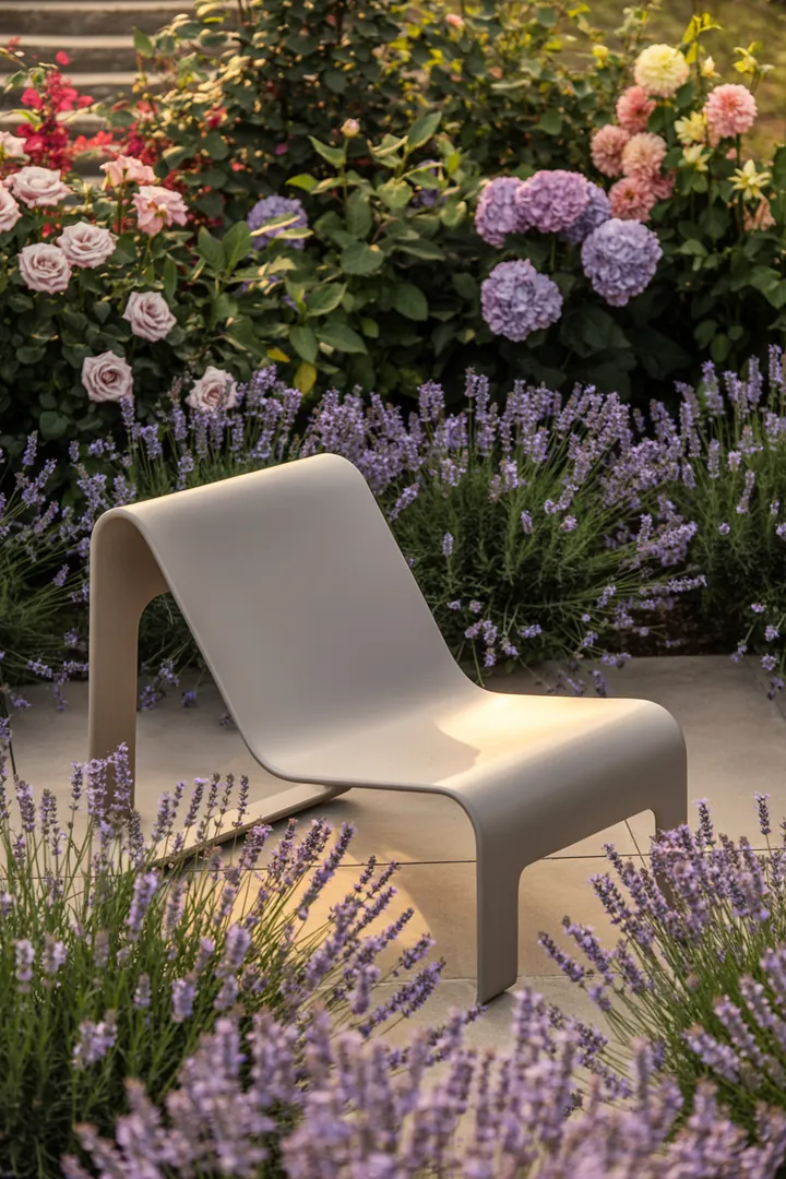 Elegante Möbel für den Außenbereich, die durch innovative Formen und hochwertige Materialien bestechen, ideal für stilvolle Garten- und Terrassengestaltung.